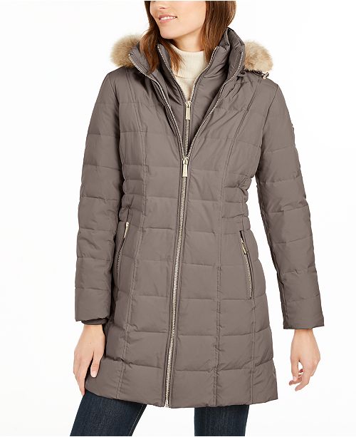 Michael Kors Hooded Faux-Fur-Trim Down Puffer Coat, Created for Macy's ...