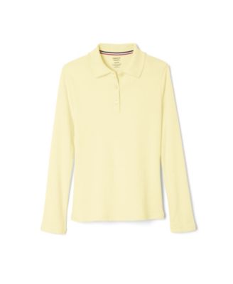 Big Girls Long Sleeve Interlock Knit Polo with Picot Collar