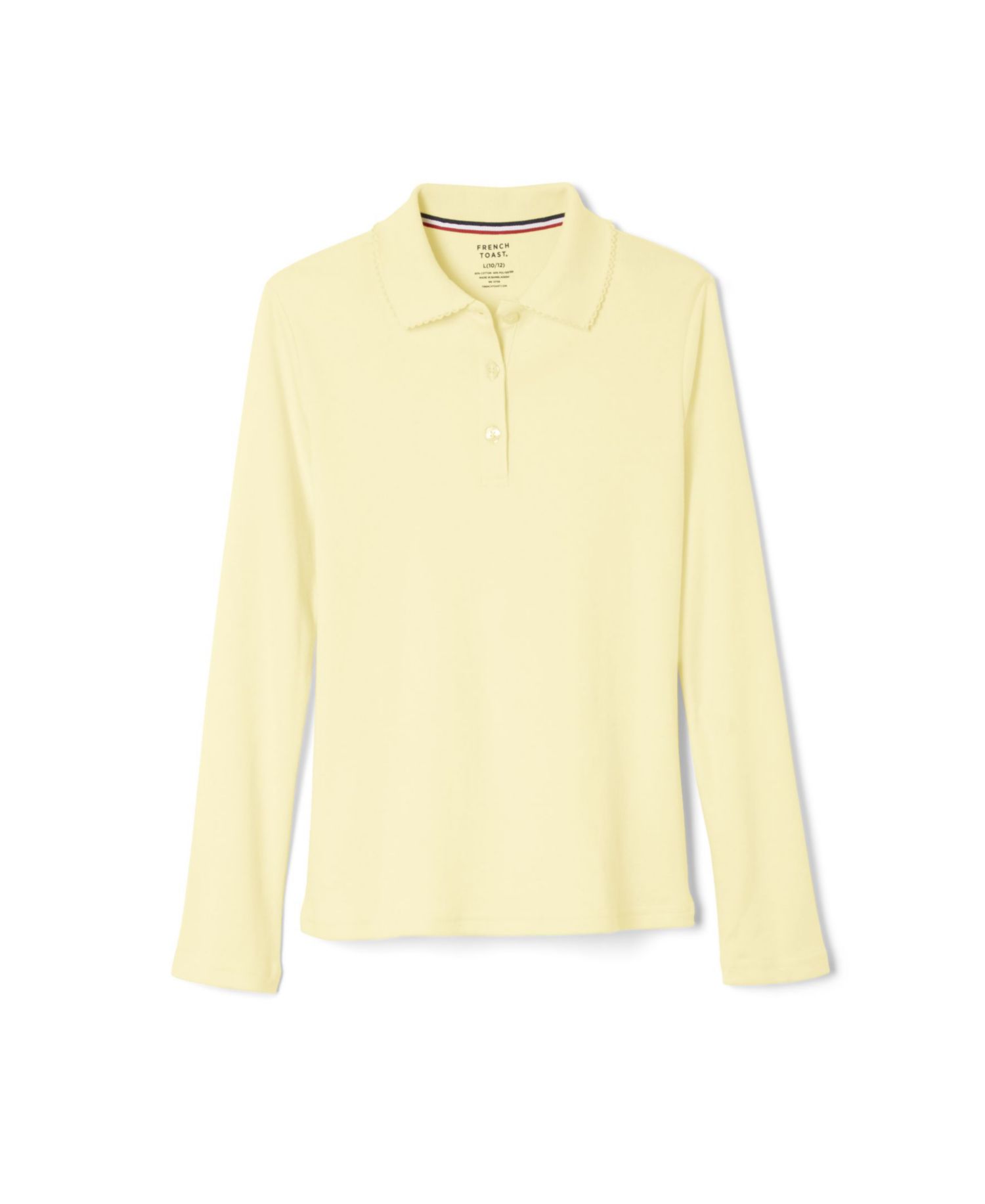 Little Girls Uniform Long Sleeve Interlock Knit Polo with Picot Collar