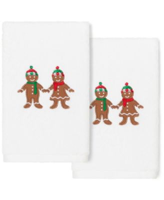 Christmas Gingerbread Embroidered 100% Turkish Cotton 2-Pc. Hand Towel Set