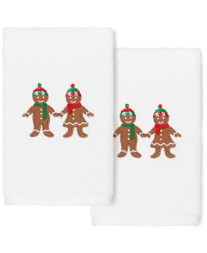 Linum Home - Christmas Gingerbread Embroidered 100% Turkish Cotton 2-Pc. Hand Towel Set