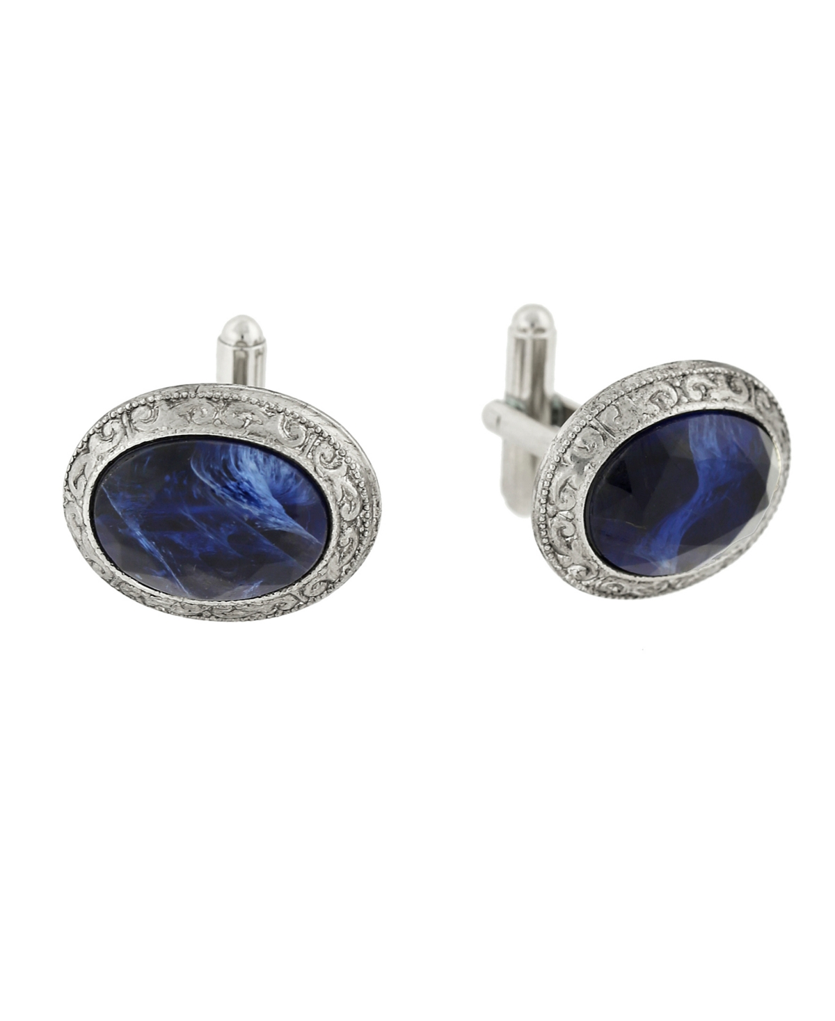 Jewelry Silver-Tone Oval Cufflinks - Blue