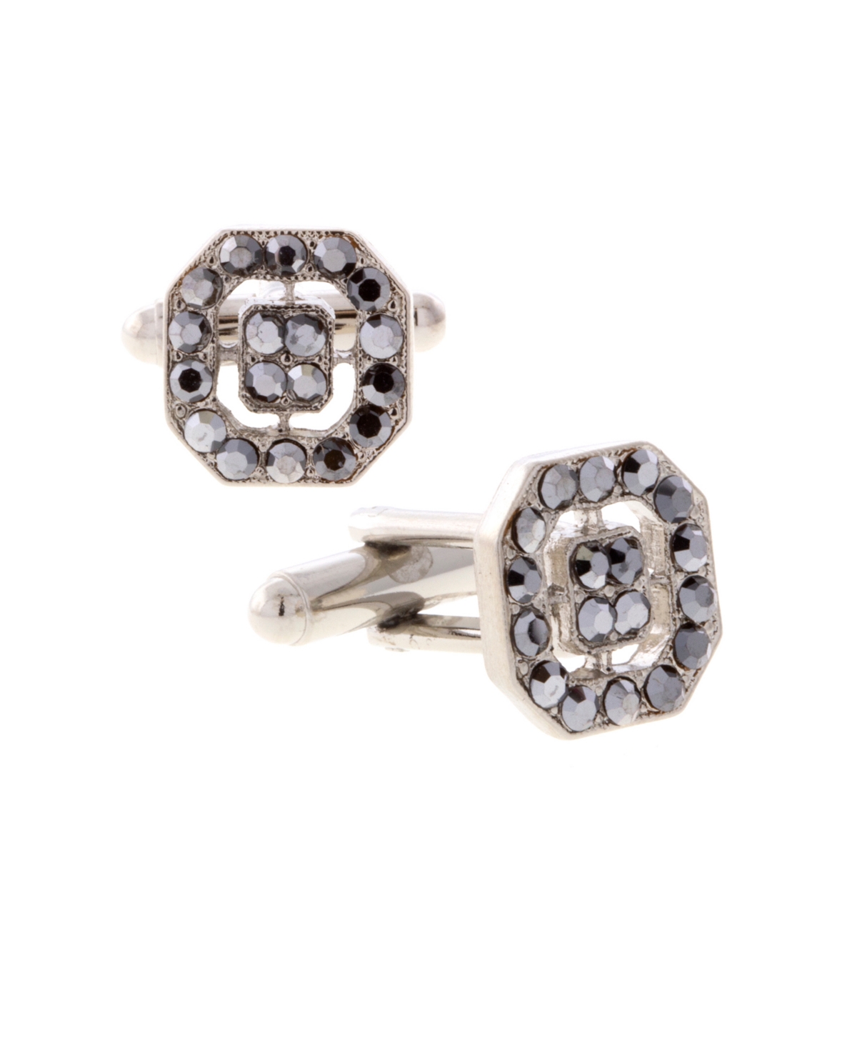 Jewelry Silver-Tone Crystal Octagon Cufflinks - Charcoal
