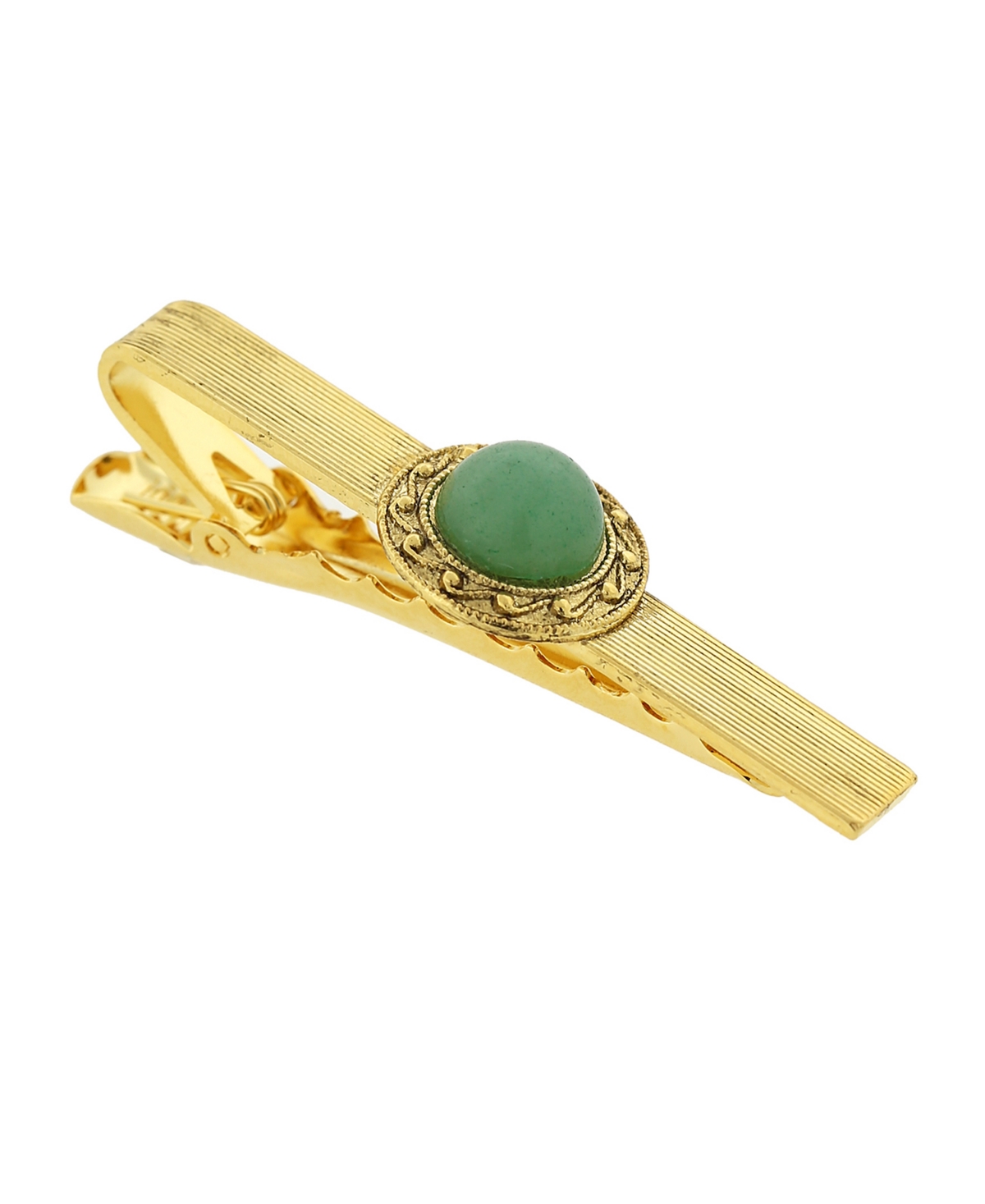 1928 Jewelry 14k Gold Plated Semi-precious Aventurine Tie Bar Clip In Green