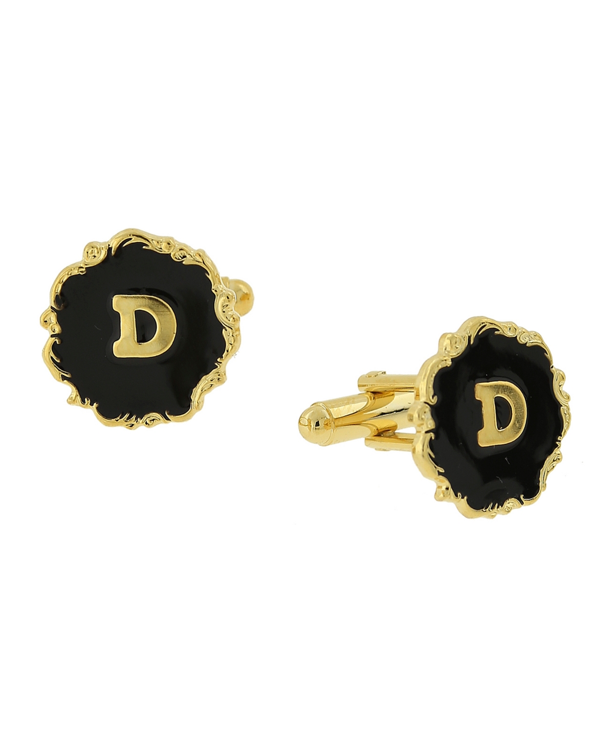 Jewelry 14K Gold-Plated Enamel Initial D Cufflinks - Black