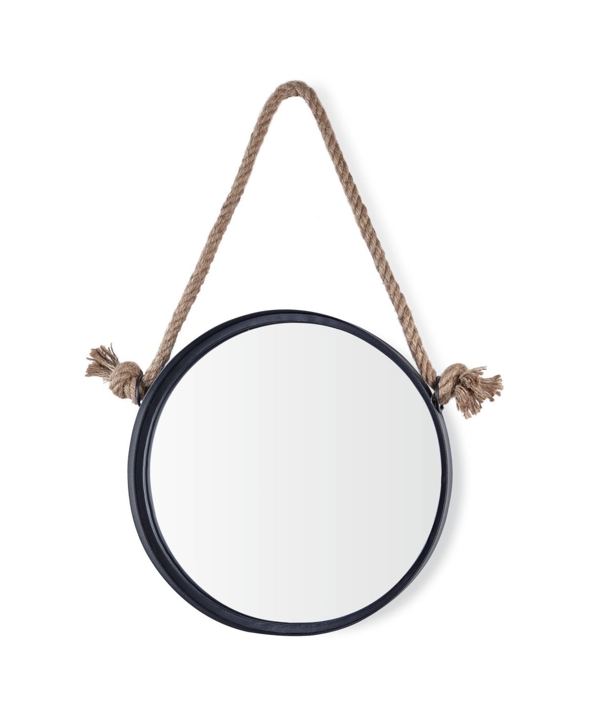 Round Accent Mirror with Hanging Rope - Black