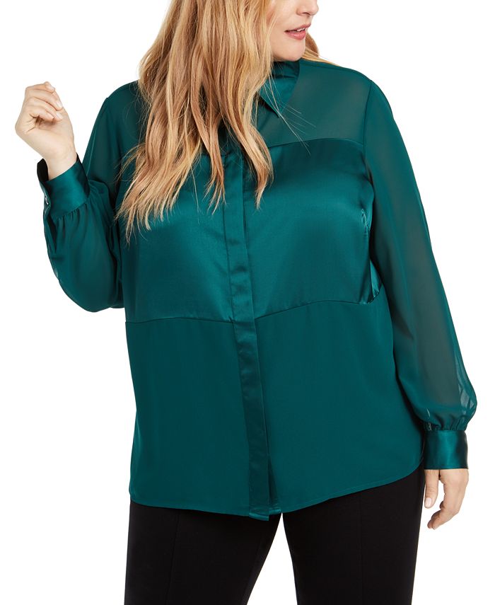 Alfani Plus Size Satin MixedMedia Top, Created for Macy's & Reviews