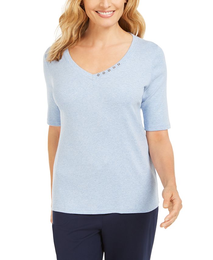 Karen Scott Cotton V-Neck T-Shirt, Created for Macy's - Macy's
