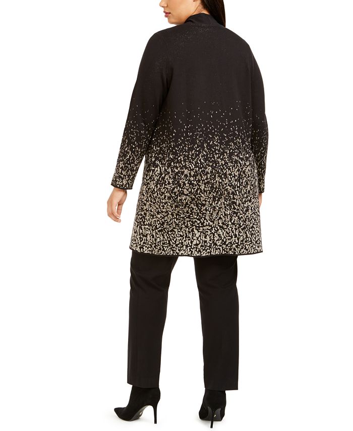 JM Collection Plus Size Metallic-Print Open-Front Cardigan, Created for ...