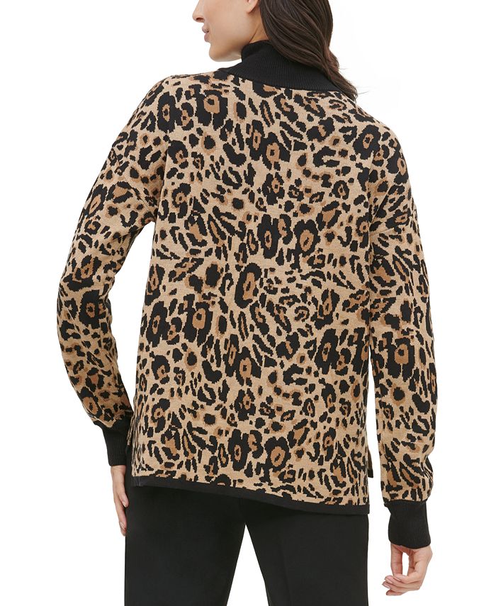 Calvin Klein Leopard-Print Mock-Neck Sweater - Macy's