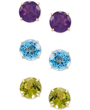 image of 3-Pc. Set Multi-Gemstone Stud Earrings (5-1/2 ct. t.w.) in 10k Gold