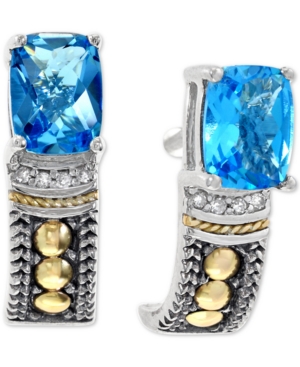 image of Effy Blue Topaz (2 ct. t.w.) & Diamond Accent Stud Earrings in Sterling Silver & 18k Gold
