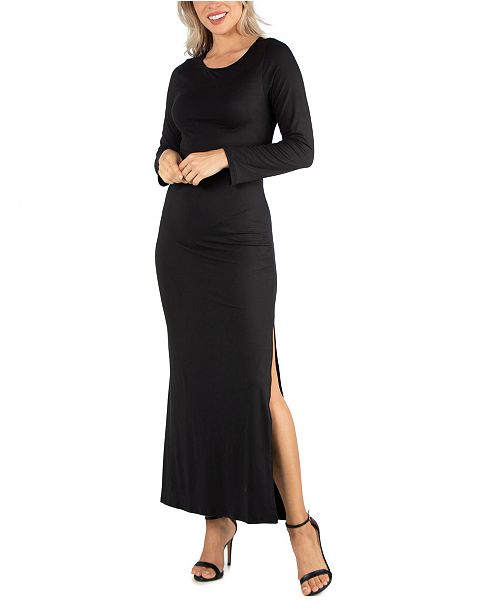 24seven Comfort Apparel Women S Form Fitting Long Sleeve Side Slit