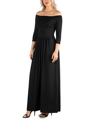 24seven Comfort Apparel Women's Off Shoulder Pleated Waist Maxi Dress ...