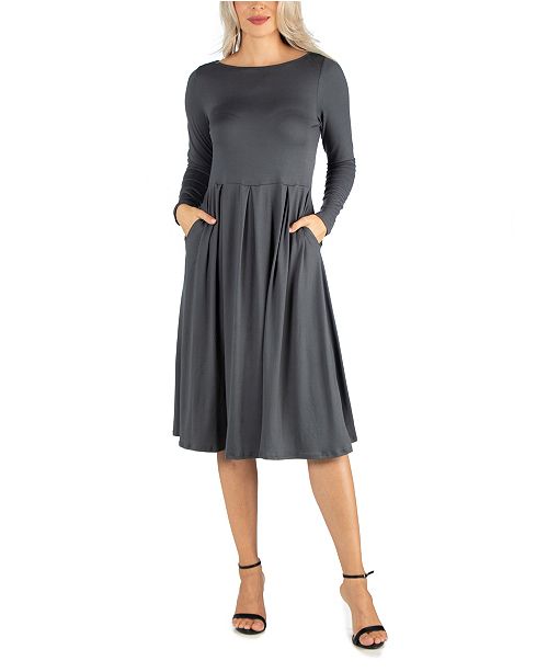 24seven Comfort Apparel Women S Midi Length Fit And Flare Pocket