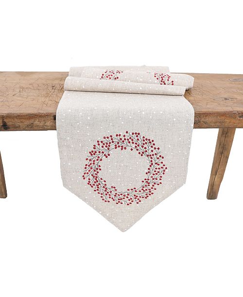 Manor Luxe Holly Berry Wreath Embroidered Christmas Table Runner Reviews Table Linens Dining Macy S,Background Birthday Decorations Png