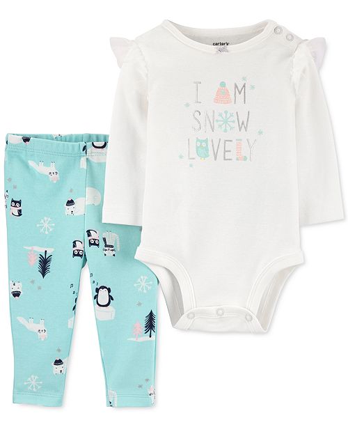 Carter S Baby Girls 2 Pc Snow Lovely Bodysuit Printed Pants Set Reviews Sets Outfits Kids Macy S