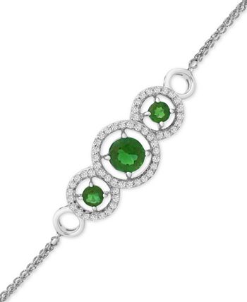 Macy's - Lab-Created Emerald (3/4 ct. t.w.) & White Sapphire (1/3 ct. t.w.) Bolo Bracelet in Sterling Silver