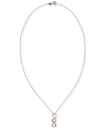 Macy's - Diamond Triple Heart Tricolor 18" Pendant Necklace (1/8 ct. t.w.) in Sterling Silver, Gold-Plate & Rose Gold-Plate