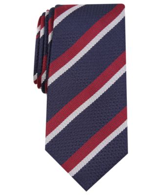 NEXT Mens Skinny Retro Navy Blue White College Stripe Silk Necktie Tie /> RRP £30