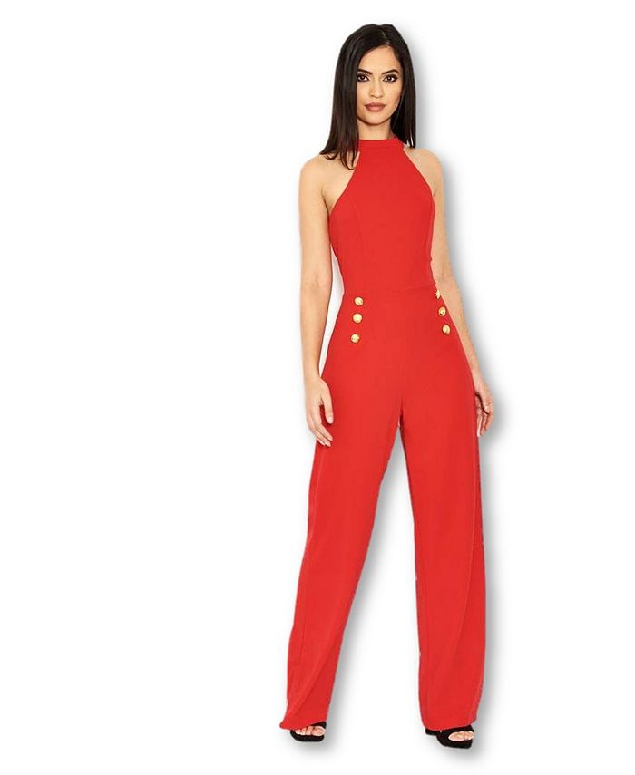 AX Paris Women's Halterneck Jumpsuit With MilitaryInspired Buttons