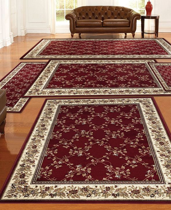 KM Home CLOSEOUT! 1590/RED/5PCT Tuscany Trellis Red Set Area Rug