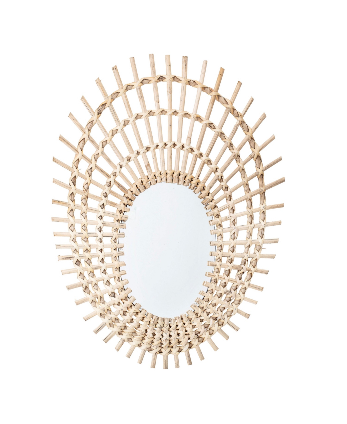 Decorative Beige Oval Rattan Mirror - Beige