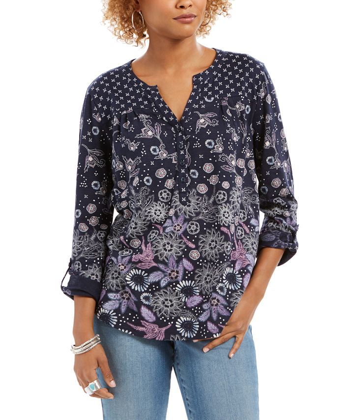 Style & Co Petite Mixed-Print Top, Created For Macy's & Reviews - Tops ...