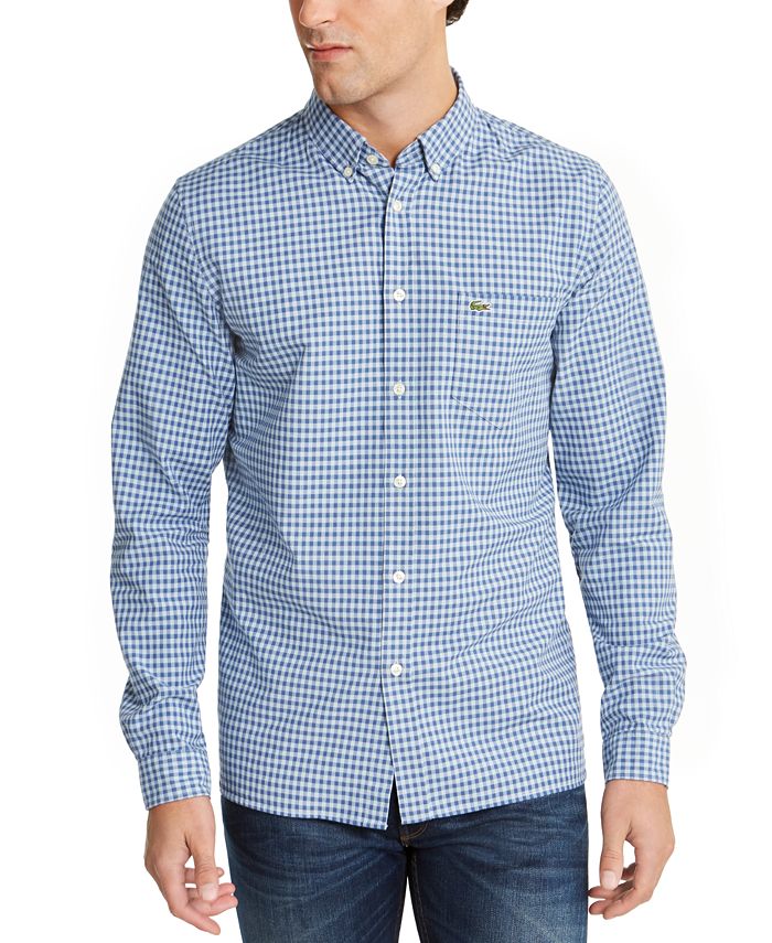 Lacoste Men's Regular Fit Long Sleeve Gingham Check Oxford Shirt - Macy's