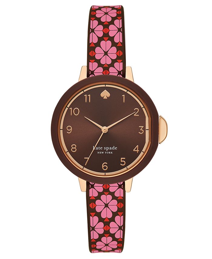 kate spade new york Women's Park Row Pink & Black Spade Flower Silicone  Strap Watch 34mm & Reviews - Macy's
