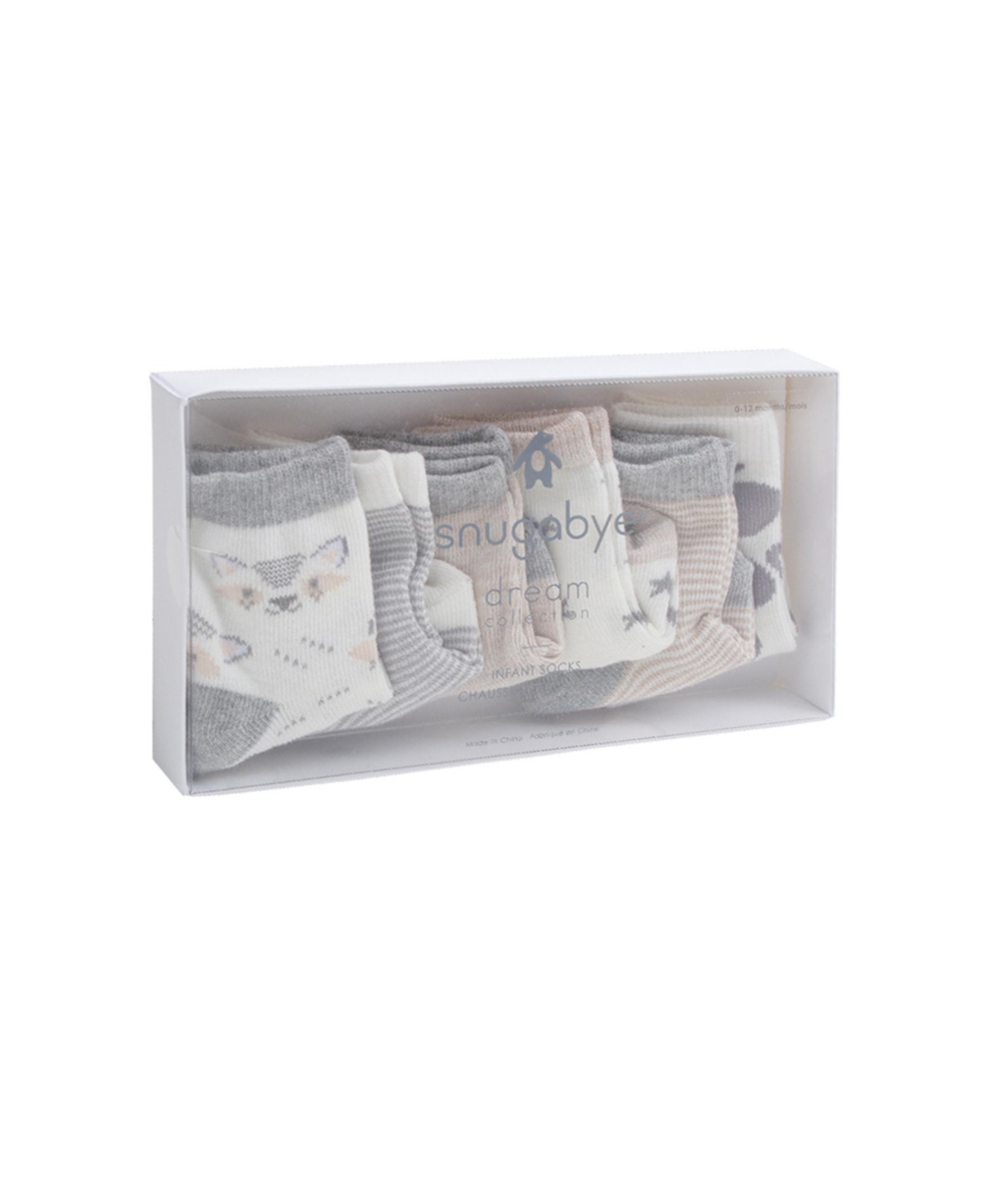 Snugabye Dream Baby Boy or Baby Girl 6 Pack Socks in Giftbox -Beige