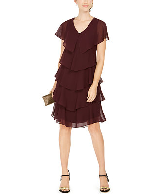 SL Fashions Tiered Rhinestone Capelet Dress - Macy's