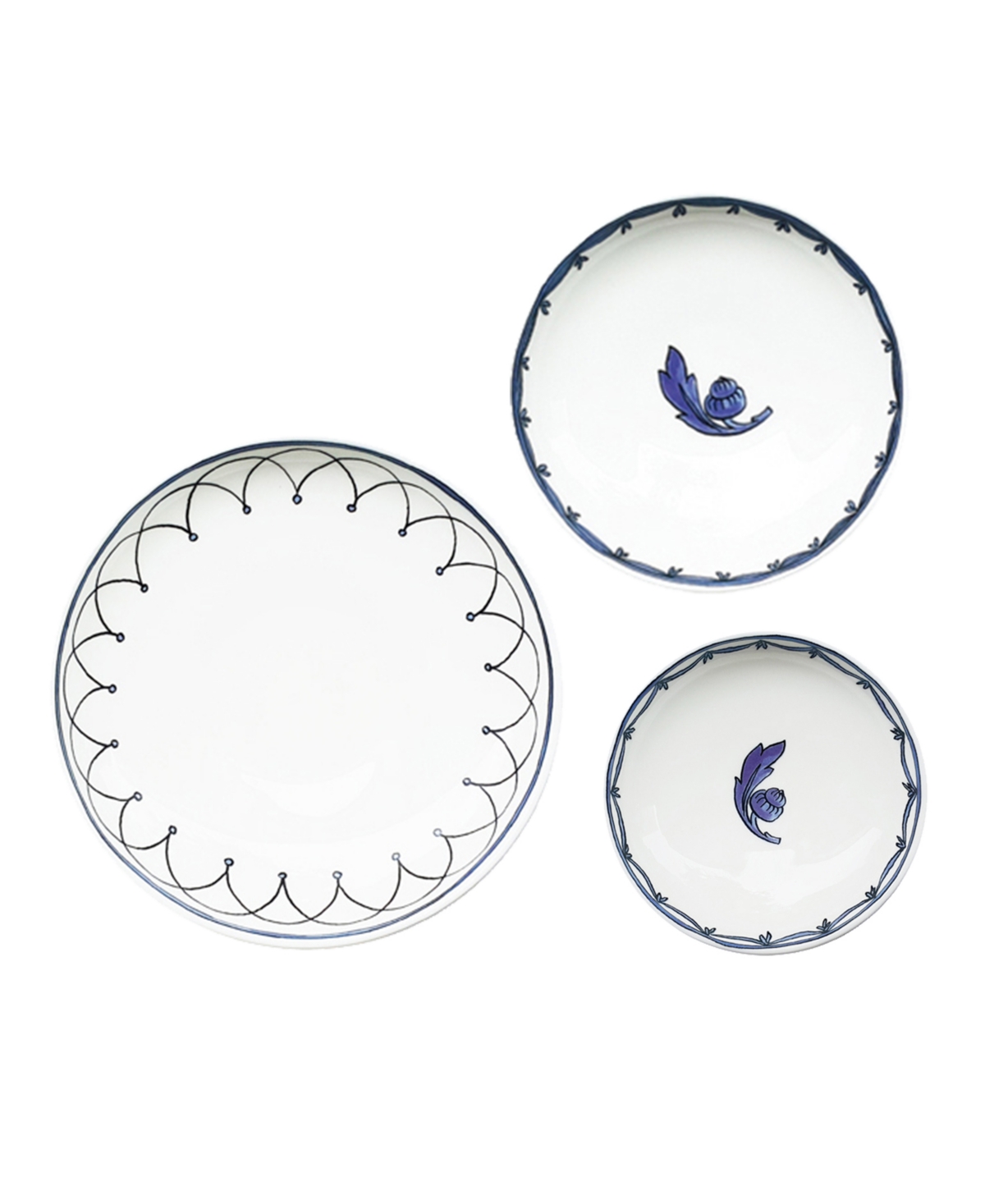 Twig New York Blue Bird Canape Plates - Set Of 3 In White With Blue Design