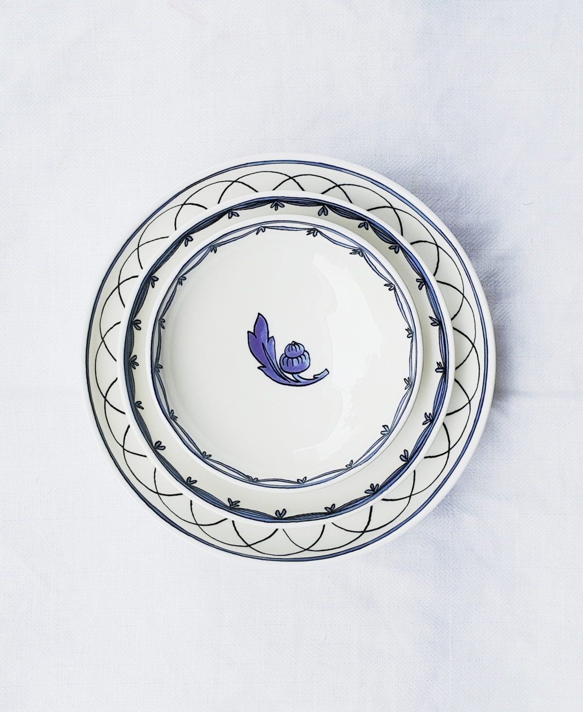Twig New York Blue Bird Canape Plates - Set of 3 - White With Blue Design