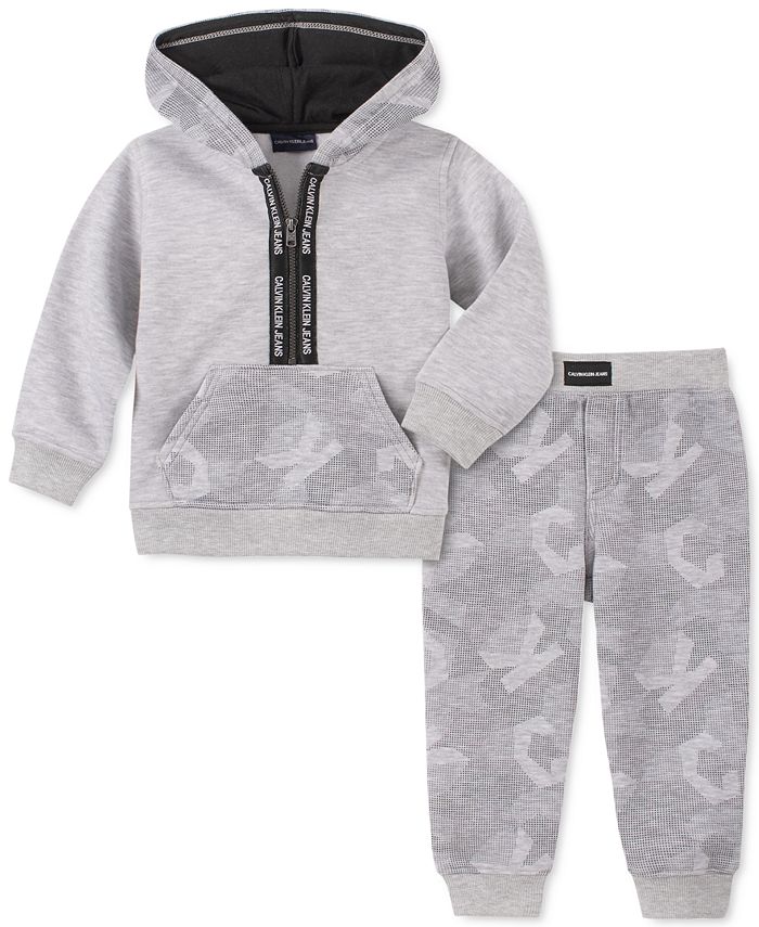 Calvin Klein Baby Boys 2-Pc. Logo-Print Hoodie & Jogger Pants Fleece ...