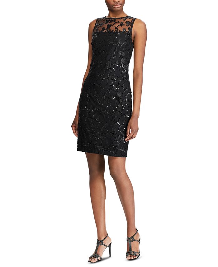 Lauren Ralph Lauren Womens Lalita Sequined Lace Inset Evening Dress