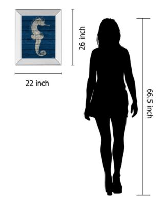 Antique Seahorse on Blue I by Patricia Pinto Mirror Framed Print Wall Art - 22" x 26"