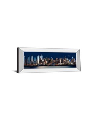 New York At Night Xi by James Mcloughlin Mirror Framed Print Wall Art - 18" x 42"