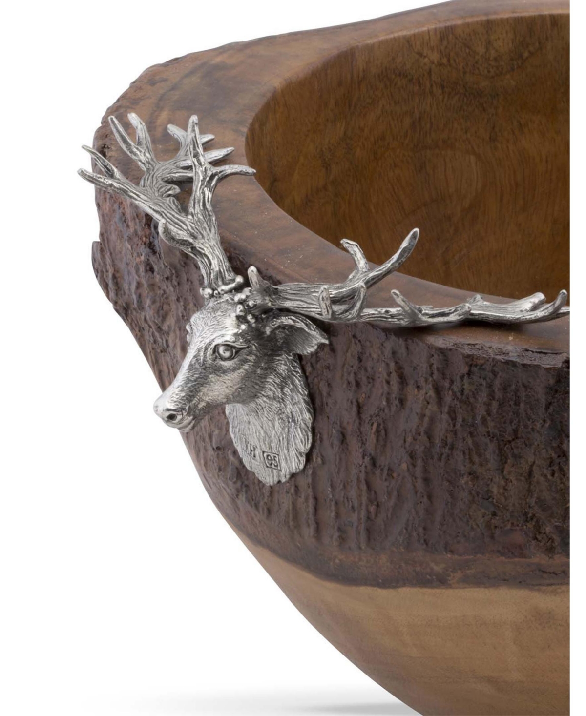 Vagabond House Elk, Deer Head Rustic Wood Salad Bowl with Natural Bark Edge