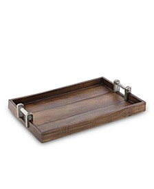 Wood Serving Parlor Tray with Metal Pewter Faux Bois Handles