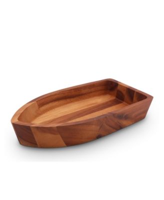 Acacia Wood Serving Bowl for Fruits or Salads Boat Shape Style Large Wooden Single Bowl