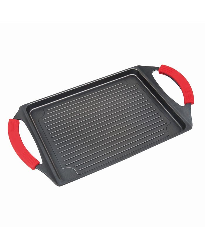 MasterPan Black Cast Aluminum 17 in Burner Grill Pan with Silicone Grips