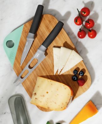 Leo Collection 3 Piece Knife and Cutting Board Set, Grey and Green