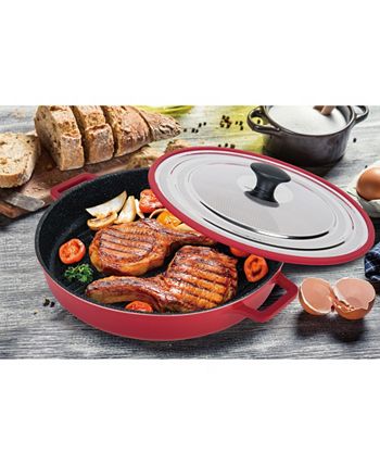 MasterPan - Stovetop Oven Grill Pan with Heat-in Steam-Out Lid, 12", Red