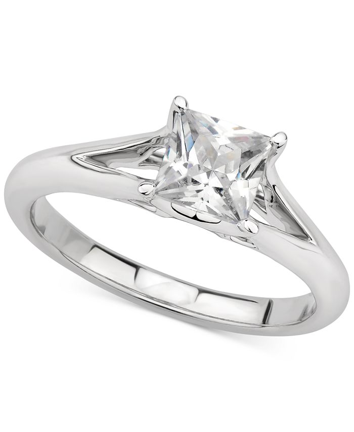 GIA Certified Diamonds - Certified Diamond Princess Solitaire Engagement Ring (1 ct. t.w.) in 14k White Gold