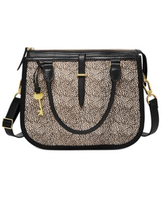 fossil leather and leopard print bag