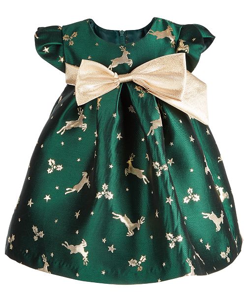 Bonnie Baby Baby Girls Reindeer Jacquard Trapeze Dress