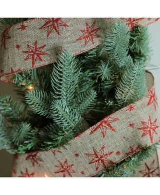 Pack of 12 Red Star and Beige Burlap Wired Christmas Craft Ribbon Spools - 2.5" x 120 Yards Total