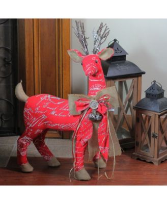 24" Country Rustic Red White and Brown Reindeer with Bow Christmas Decoration