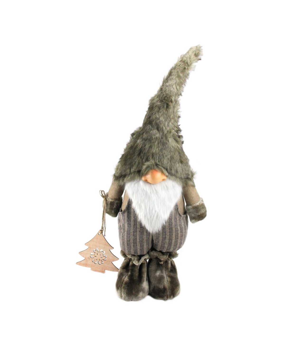33" Large Woodland Gnome with Striped Pants Holding Christmas Tree - Brown